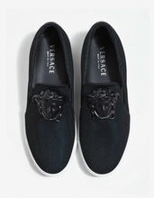 Load image into Gallery viewer, Black & Turquoise Mesh Slip-On Trainers