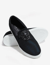 Load image into Gallery viewer, Black & Turquoise Mesh Slip-On Trainers