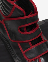 Load image into Gallery viewer, Black High Top Trainers with Red Trim