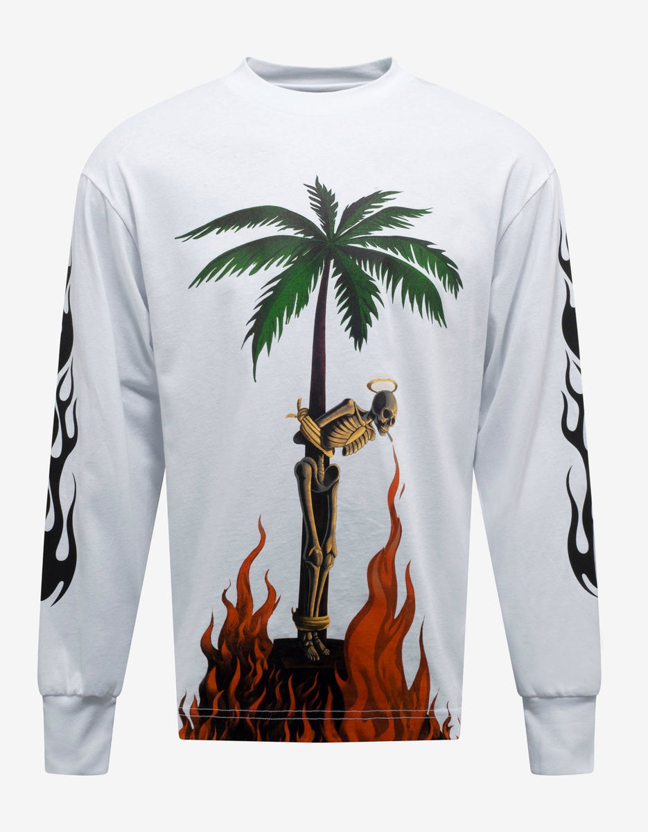 White Burning Skeleton Print Long Sleeve T-Shirt – morphe1556123.com