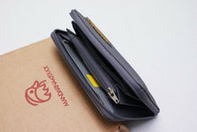 Load image into Gallery viewer, Grey Zip Up Portfolio Wallet With Rubber Tab Logo
