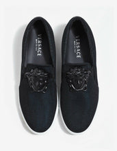 Load image into Gallery viewer, Black &amp; Turquoise Mesh Slip-On Trainers
