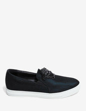 Load image into Gallery viewer, Black &amp; Turquoise Mesh Slip-On Trainers
