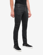 Load image into Gallery viewer, Black Biker Slim Fit Overdye Jeans

