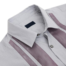 Load image into Gallery viewer, Grey White &amp; Purple Trim Pinstripe Cotton Shirt
