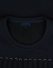 Load image into Gallery viewer, Navy Blue Wool Flannel Fringe T-Shirt
