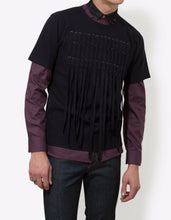 Load image into Gallery viewer, Navy Blue Wool Flannel Fringe T-Shirt
