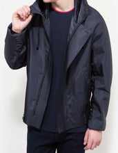 Load image into Gallery viewer, Navy Blue Raw Edge Viscose Hooded Blouson Jacket
