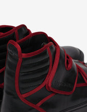 Load image into Gallery viewer, Black High Top Trainers with Red Trim
