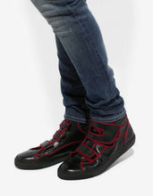 Load image into Gallery viewer, Black High Top Trainers with Red Trim
