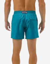Load image into Gallery viewer, Prussian Blue Turtle Embroidery Motu Swim Shorts
