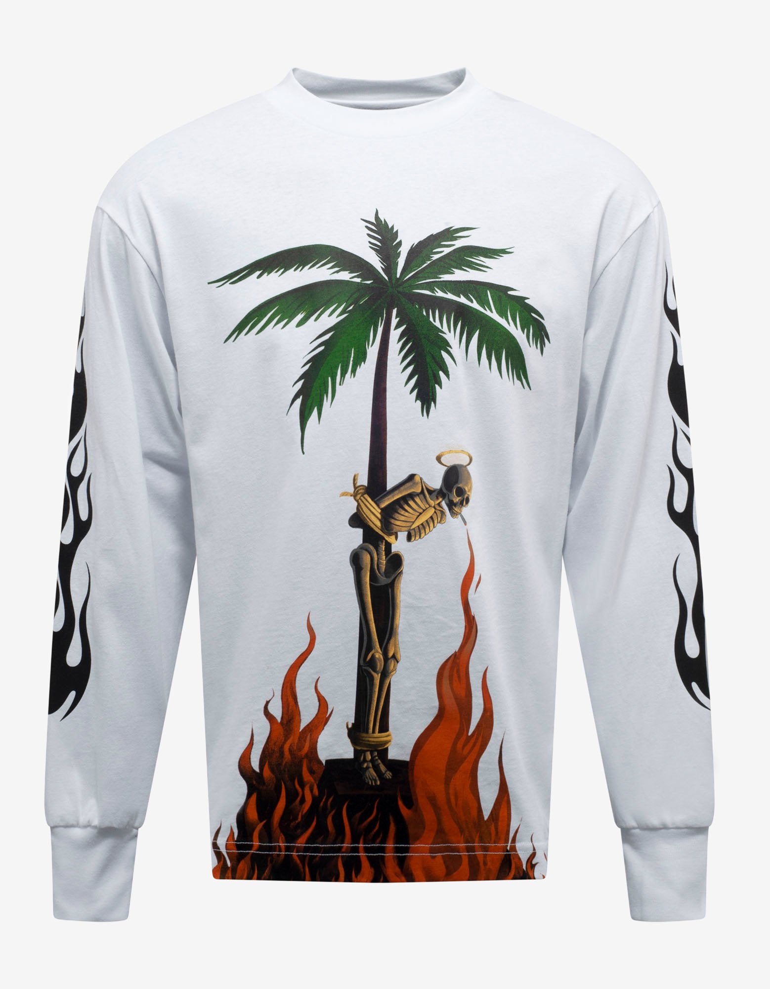 Palm Angels White Printed Cotton Crew Neck Full Sleeve T-shirt L Palm Angels