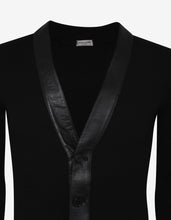 Load image into Gallery viewer, Black Cashmere Cardigan with Leather Trim
